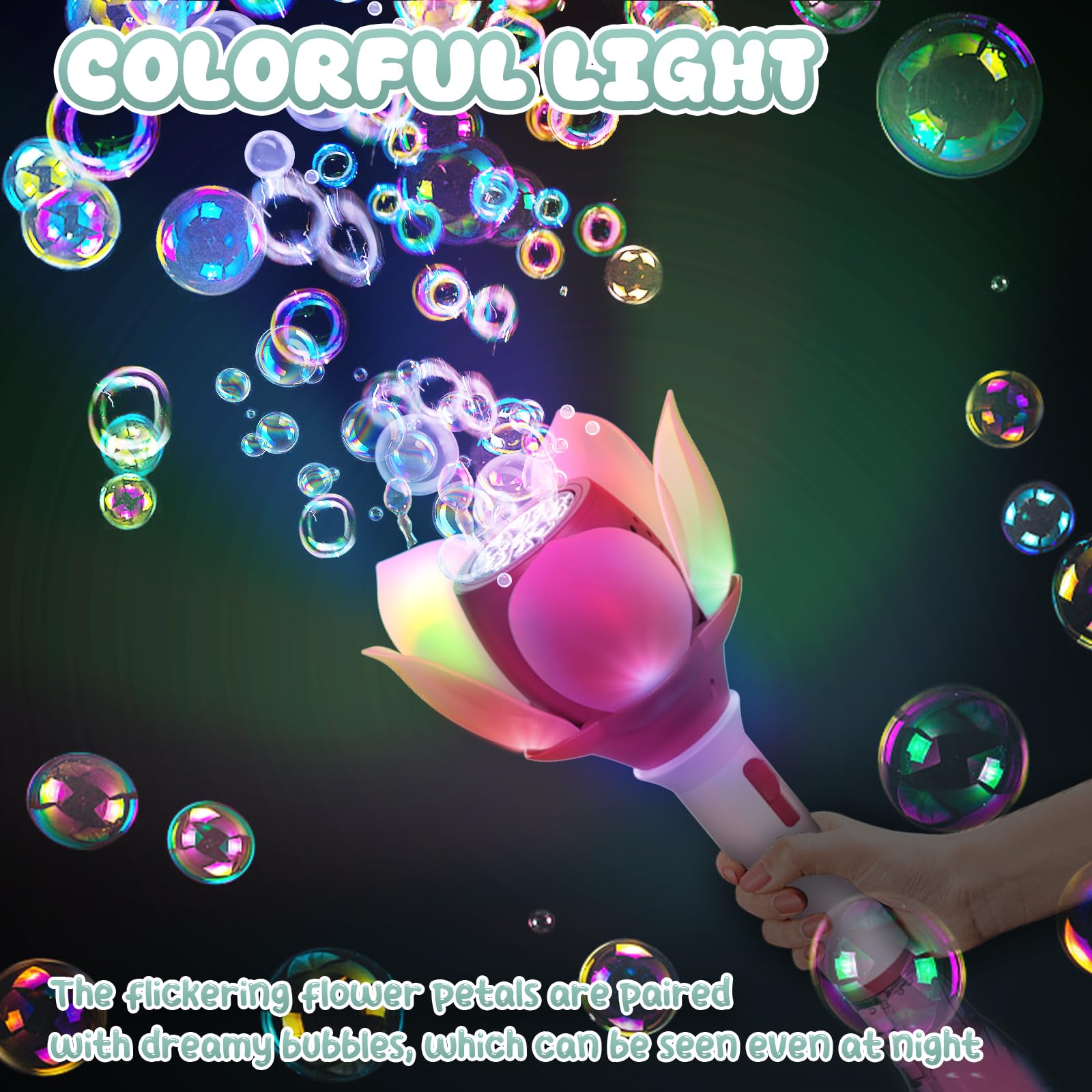 PANACARE Blumen Seifenblasenstab, Elektronische Seifenblasenmaschine Kinder mit Seifenblasenlösung/Akku/Licht, Bubble Machine Maker 10000+ Blasen Geschenk/Geburtstag/Party/Hochzeit (Pink)