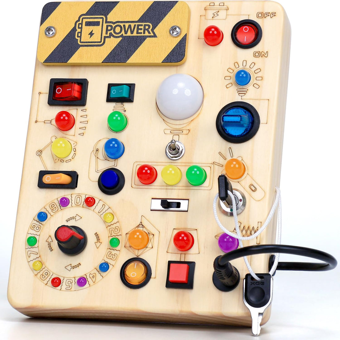 Montessori Spielzeug Busy Board ab 1 Jahr, Activity Board aus Holz, Motorikspielzeug mit 13 Schaltern 24 LED-Leuchten, Lernspielzeug für Kinder 1-3 Jahre Baby Spielzeug &amp; Geschenk für Jungen &amp; Mädchen