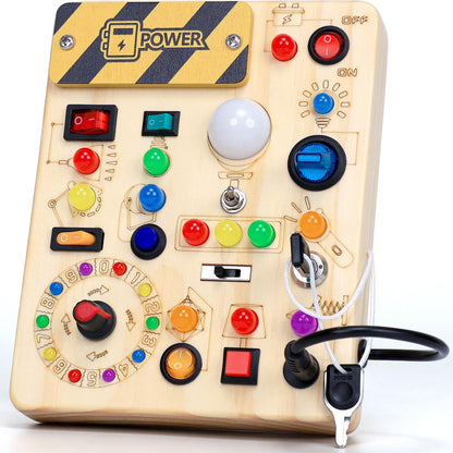 Montessori Spielzeug Busy Board ab 1 Jahr, Activity Board aus Holz, Motorikspielzeug mit 13 Schaltern 24 LED-Leuchten, Lernspielzeug für Kinder 1-3 Jahre Baby Spielzeug &amp; Geschenk für Jungen &amp; Mädchen