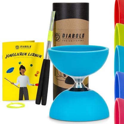 Diabolo Freizeitsport Jonglier-Set Pro mit kugelgelagertem Diabolo (türkis), Handsticks aus Aluminium, Ersatzschnur (160cm) und Gedruckter Anleitung - mit Geschenkverpackung ideal zum Verschenken
