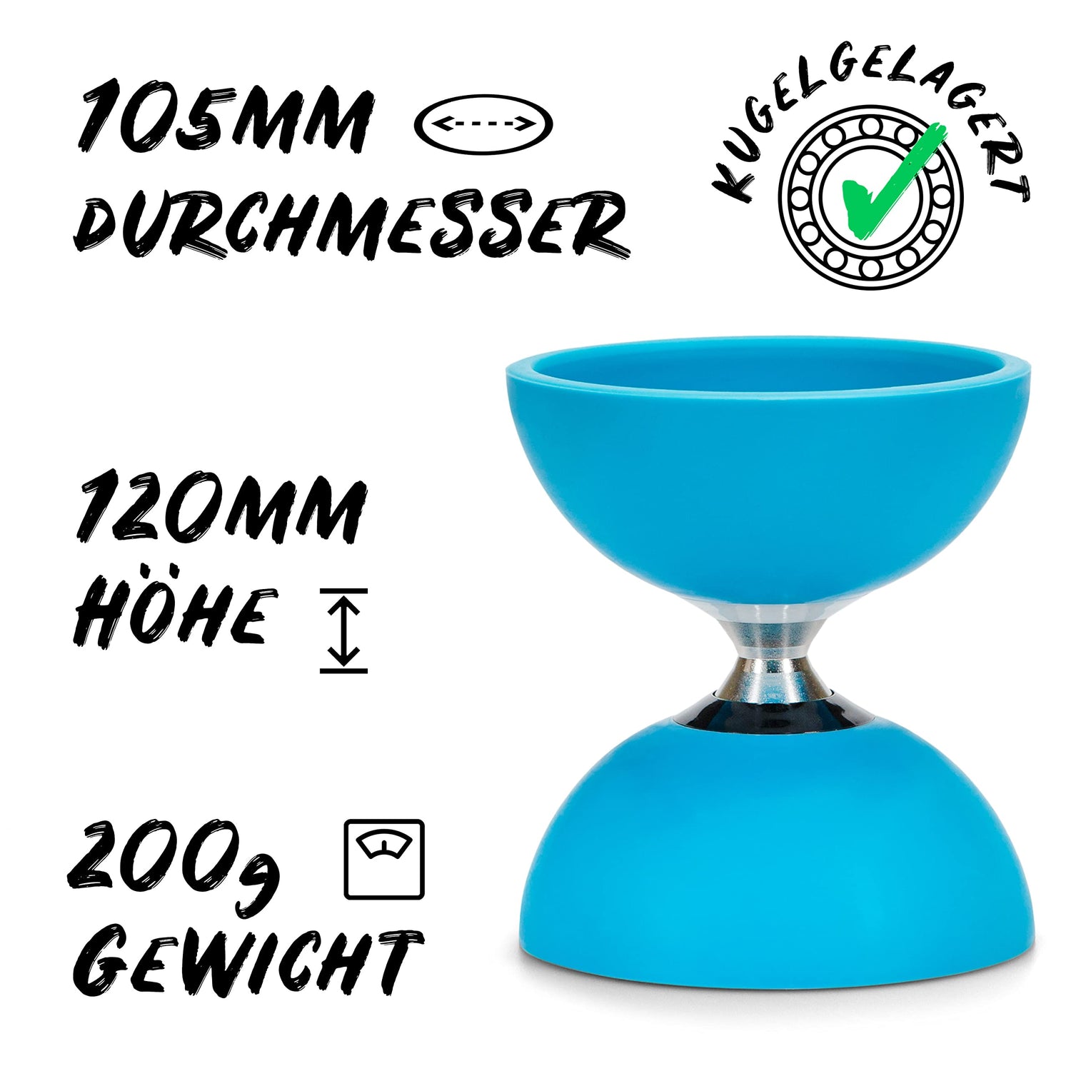 Diabolo Freizeitsport Jonglier-Set Pro mit kugelgelagertem Diabolo (türkis), Handsticks aus Aluminium, Ersatzschnur (160cm) und Gedruckter Anleitung - mit Geschenkverpackung ideal zum Verschenken