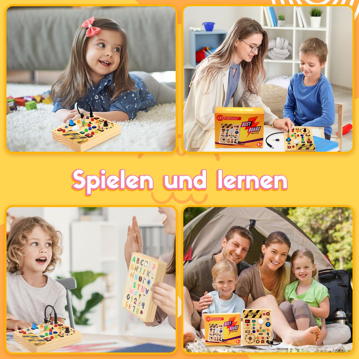 Montessori Spielzeug Busy Board ab 1 Jahr, Activity Board aus Holz, Motorikspielzeug mit 13 Schaltern 24 LED-Leuchten, Lernspielzeug für Kinder 1-3 Jahre Baby Spielzeug &amp; Geschenk für Jungen &amp; Mädchen