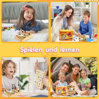 Montessori Spielzeug Busy Board ab 1 Jahr, Activity Board aus Holz, Motorikspielzeug mit 13 Schaltern 24 LED-Leuchten, Lernspielzeug für Kinder 1-3 Jahre Baby Spielzeug &amp; Geschenk für Jungen &amp; Mädchen