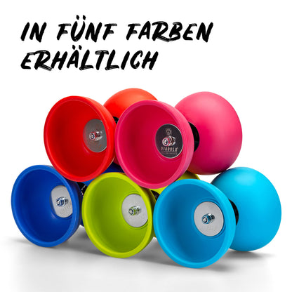 Diabolo Freizeitsport Jonglier-Set Pro mit kugelgelagertem Diabolo (türkis), Handsticks aus Aluminium, Ersatzschnur (160cm) und Gedruckter Anleitung - mit Geschenkverpackung ideal zum Verschenken