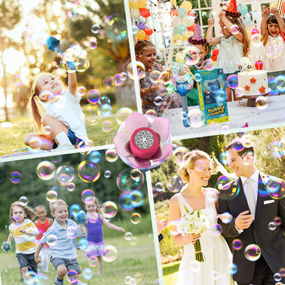 PANACARE Blumen Seifenblasenstab, Elektronische Seifenblasenmaschine Kinder mit Seifenblasenlösung/Akku/Licht, Bubble Machine Maker 10000+ Blasen Geschenk/Geburtstag/Party/Hochzeit (Pink)